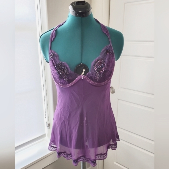 NWT VICTORIA'S SECRET VERY SEXY PURPLE LINGERIE SPARKLE BLING NEGLIGEE WOMEN 36B - Picture 1 of 13